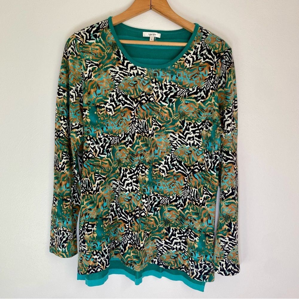 Tyler Boe Animal Print Sweater Lightweight Large Silk Cotton Cashmere Stripe